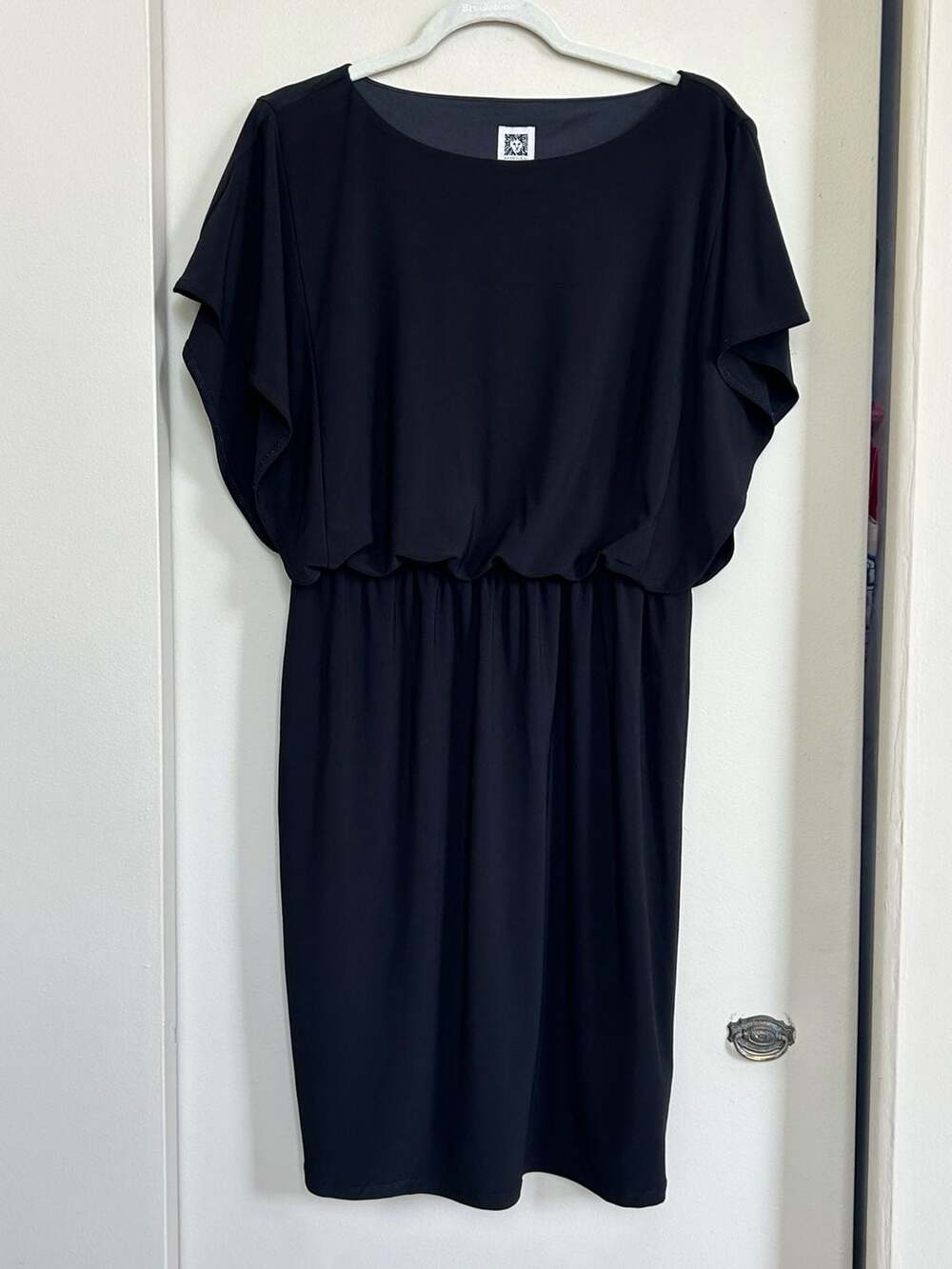 Anne Klein Black Flutter Sleeve Blouson Midi Dress Size 10
